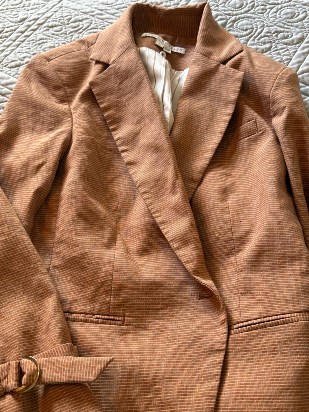 Veronica Beard Camel/Tan Single-Button Textured Blazer - Picture 13 of 15
